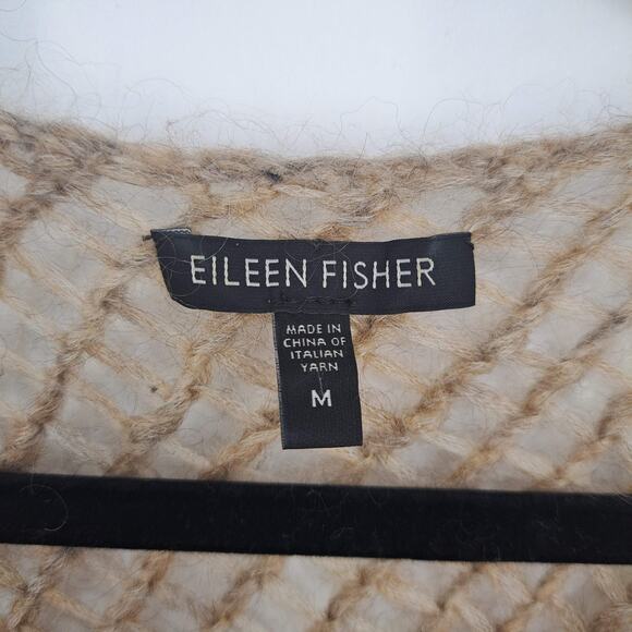 Eileen Fisher Open Knit Crew Neck Sweater Mohair Blend Tan Women's Size M Medium - Picture 4 of 4